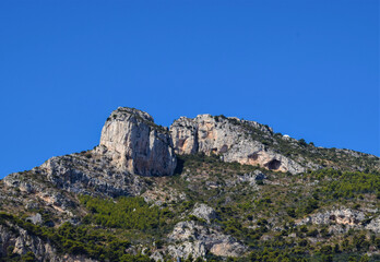 Fototapeta na wymiar Tete de Chien rock promontory overlooking Monaco, and Cap d'Ail, South of France