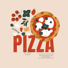 Obraz na płótnie Canvas Italian pizza design template. Pizza Margherita with tomatoes and mozzarella. Vector illustration