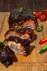 Fried meat rolled into a roll with red sauce