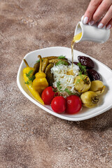 A plate of pickled vegetables