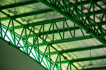 Steel frame on the roof of the hall building