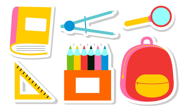 Stickers with school supplies collection. Back to school