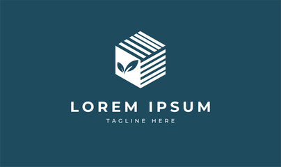 Geometric Cube Box with leaf box fresh packaging growth storage vector logo design, Natural organic packaging pot logo design