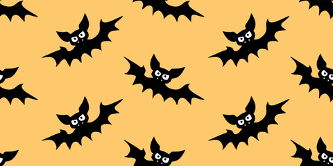 Fototapeta premium Vector flying vampire bats seamless pattern. Halloween backgrounds and textures in flat cartoon gothic style