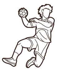 Outline Handball Sport Male Player Action Cartoon Graphic Vector