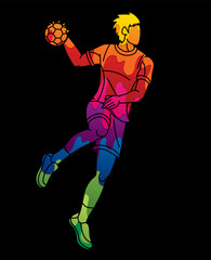 Graffiti Handball Sport Male Player Action Cartoon Graphic Vector