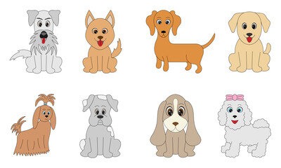 set of cartoon dogs in brown and gray
