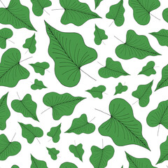 seamless pattern on white background hand drawn green leaves