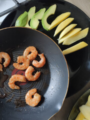fried shrimp with avocado home cooking breakfast