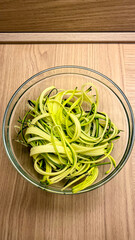 Zucchini spaghetti. Noodles from the fresh zucchini. 