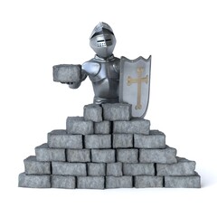 Fun 3D cartoon knight building a wall