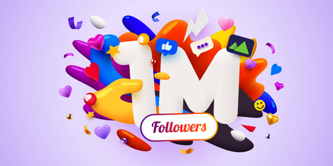 1m or 1000000 followers thank you. Social Network friends, followers, Web user Thank you celebrate of subscribers or followers.
