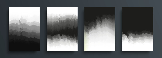Black and white backgrounds with abstract smoke gradients. Black waves for your graphic design. Vector illustration.