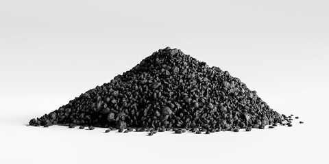 Coal pile isolated on a white background - 3d illustration, the concept of rising coal prices - obrazy, fototapety, plakaty