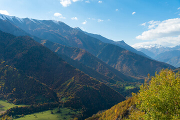 Obraz premium Fantastic, colorful autumn landscape in the Caucasus mountains, Svaneti, Georgia. Beautiful autumn landscape in the mountains