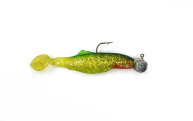 Silicon Fishing Twister with Hook and Sinker Isolated on White Background.