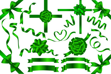 set of green ribbon and bow