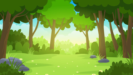 Meadow in the middle of the forest cartoon vector illustration © Astira