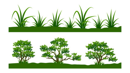 Bush and grass collection with grass individual flat element design