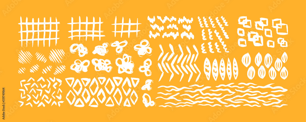 Poster grunge hand drawn doodle ornaments set. big collection of abstract trendy elements and shapes for cr