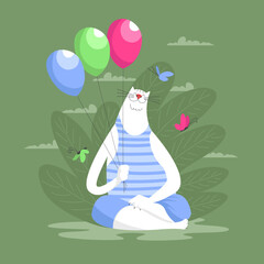 holiday. cat. funny pet. vector image of a cat in nature