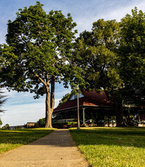 Downtown park with trees and shelter