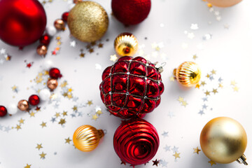 festive christmas balls composition red and golden color