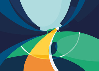 Creative soccer banner with flying ball. Placard design in abstract style. © KurArt