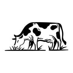 Breeding cow. Grazing cattle. Animal husbandry. Happy smiling cow. Vector sketch illustration