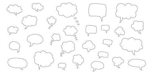 Speech bubble hand draw doodle set. Editable stroke. Vector stock illustration isolated on white background for comic graphic book. 