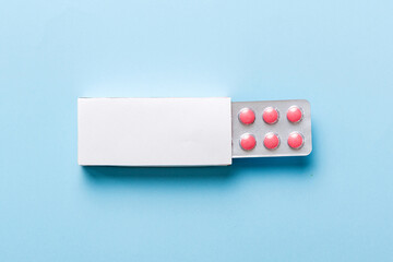 Blank White Product Package Box Mock-up. Open blank medicine drug box with blister top view