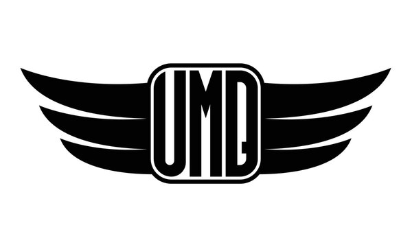 UMQ three Letter wing minimalist creative concept icon eagle symbol professional black and white logo design, Vector template