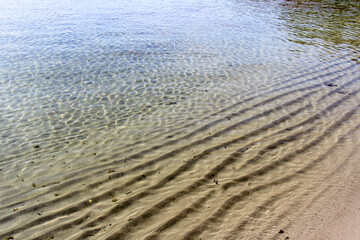 Sand ripple patterns formed under water at the beach side