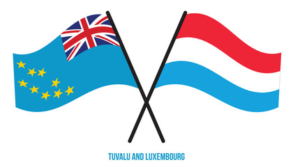 Tuvalu and Luxembourg Flags Crossed And Waving Flat Style. Official Proportion. Correct Colors.