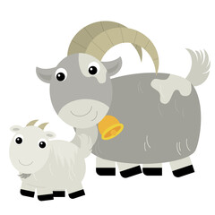 Cartoon scene with happy goat family illustration