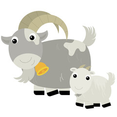Cartoon scene with happy goat family illustration