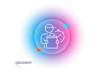 Delivery man line icon. Gradient blur button with glassmorphism. Express courier sign. Order delivery symbol. Transparent glass design. Delivery man line icon. Vector
