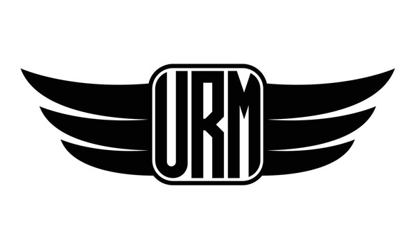 URM three Letter wing minimalist creative concept icon eagle symbol professional black and white logo design, Vector template