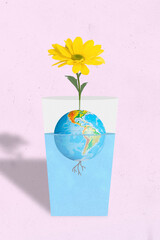 Banner collage of earth float water glass planting flower natural tree conservation concept...