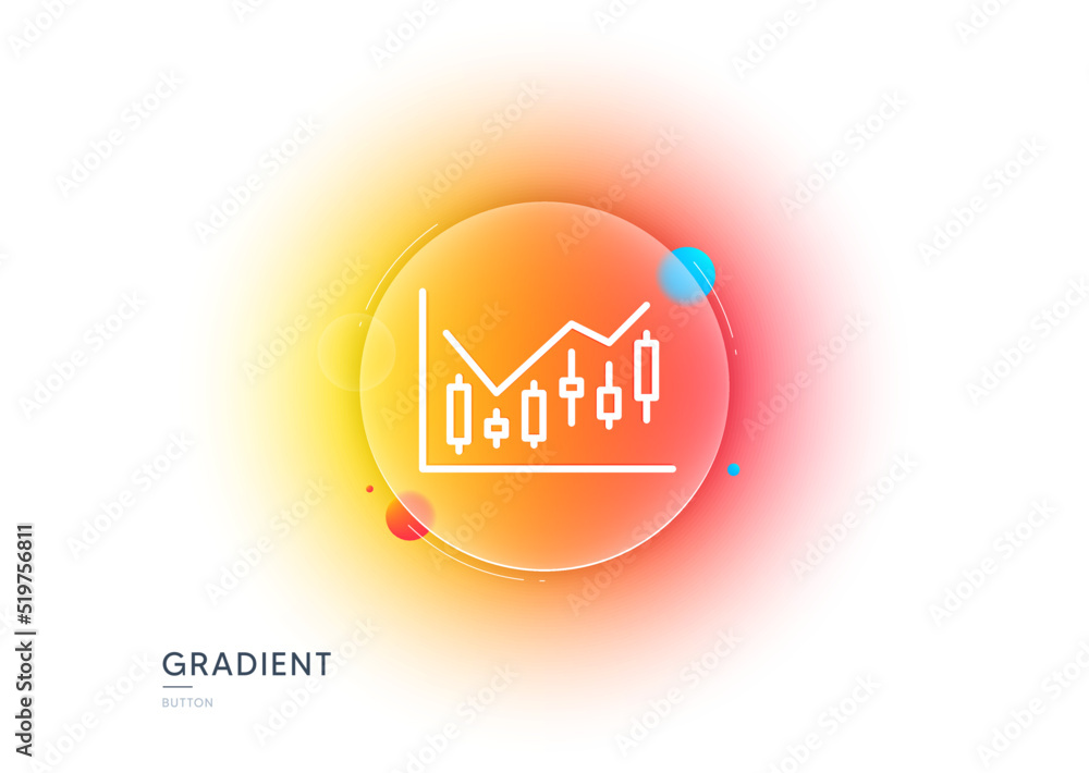 Poster candlestick chart line icon. gradient blur button with glassmorphism. financial graph sign. stock ex
