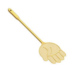 Golden Flyswatter in Shape of Hand. 3d Rendering