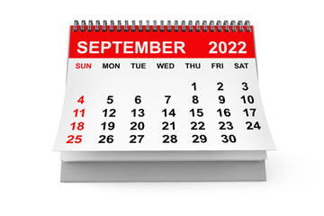 Calendar September 2022. 3d rendering