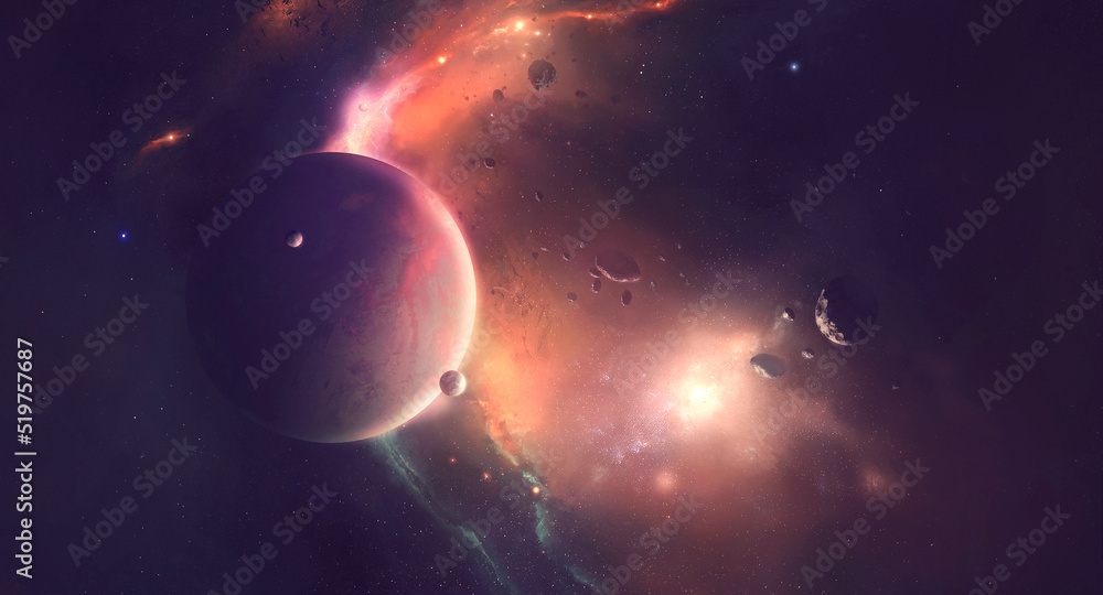 Poster image of planets in outer space against the background of stars and nebulae