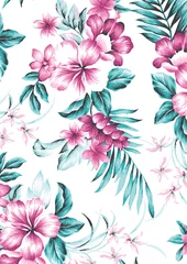 Fotobehang Tropische Bladeren mixed floral print on plain ground   © Ministry of Graphics