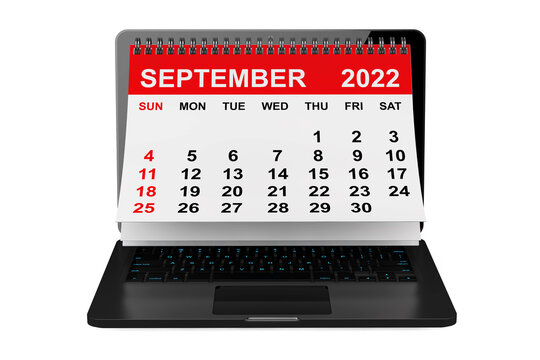 September 2022 calendar over laptop screen. 3d rendering