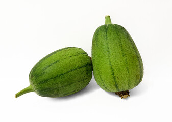 A Pair of Fresh Green Luffa Loofah Sponge Gourd Vegetables on White Background