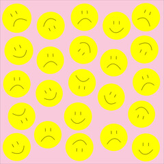 Yellow emoticons on a pink background smile fun