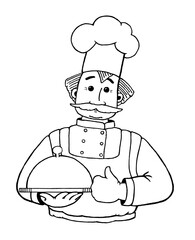Sketch of a cook with a dish contour