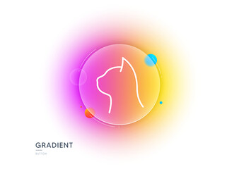 Pets care line icon. Gradient blur button with glassmorphism. Veterinary clinic sign. Cat health symbol. Transparent glass design. Pets care line icon. Vector