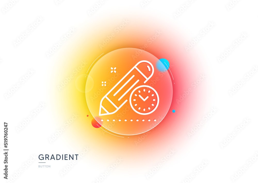 Poster project deadline line icon. gradient blur button with glassmorphism. time management sign. clock sym